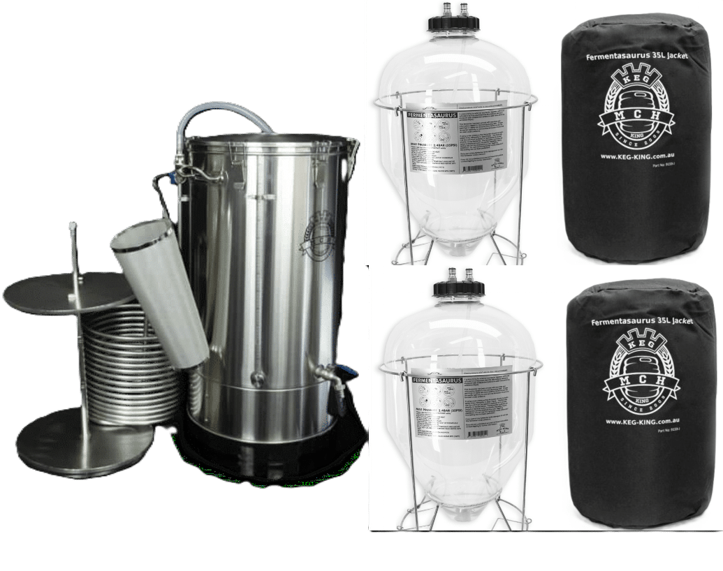 Guten 70 liters komplet brygsystem og 2 Fermentasaurus – Snub Nose – 35 liter + 2 isoleringskapper Guten 70 liters komplet brygsystem og 2 Fermentasaurus – Snub Nose – 35 liter + 2 isoleringskapper