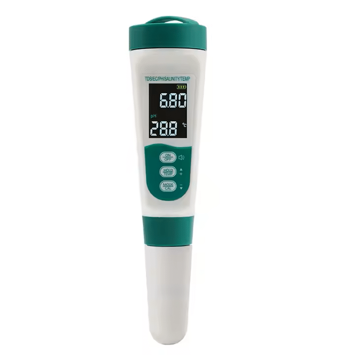 5-i-1 Digital pH/EC/TDS/SALT/TEMP Måler – Genopladelig 5-i-1 Digital pH/EC/TDS/SALT/TEMP Måler – Genopladelig